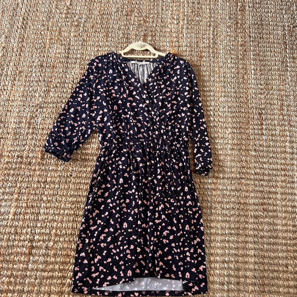 Navy Floral Wrap-Style Women's Dress